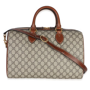 Gucci Brown GG Supreme Monogram Large Boston Bag